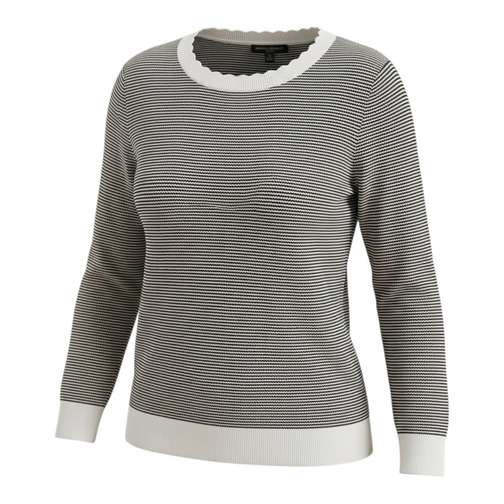 Banana Republic Black & Cream Stripe Knit Scalloped Neck Sweater Size Xlarge